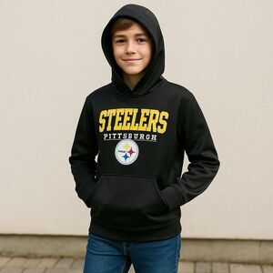 Steelers Youth Hoodie Black L 14/16 Game Day Layering Fleece Fall Fan Favorite